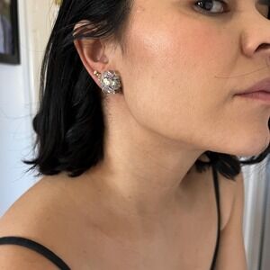 Vintage 80s statement earrings clip‎ on beaded iridescent pearl jewelry bridal